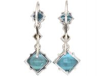 Art Deco 18ct White Gold Drop Earrings set with Aquamarines & Diamonds