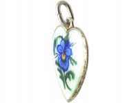 Norwegian Silver & Enamel Heart Pendant with Gentian Motif by Aksel Holmsen