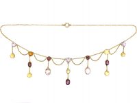 Edwardian 15ct Gold Harlequin Fringe Necklace with Heart Shaped Centre Gemstone