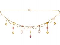 Edwardian 15ct Gold Harlequin Fringe Necklace with Heart Shaped Centre Gemstone