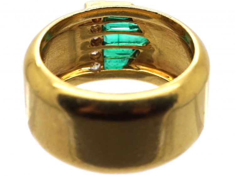 18ct Gold Stylised Buckle Ring set with Emeralds & Diamonds by Mappin & Webb
