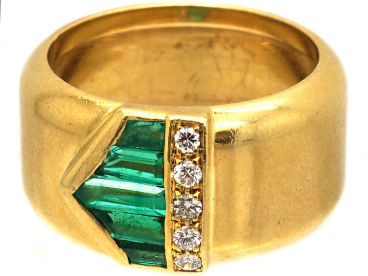 18ct Gold Stylised Buckle Ring set with Emeralds & Diamonds by Mappin & Webb