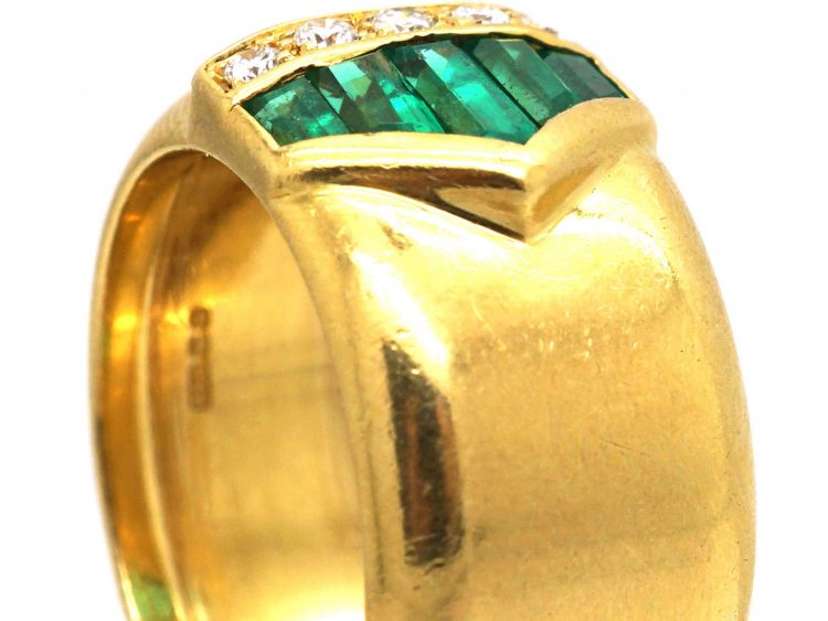 18ct Gold Stylised Buckle Ring set with Emeralds & Diamonds by Mappin & Webb