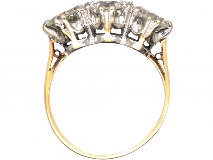 Art Deco 18ct Gold Large Three Stone Diamond Ring