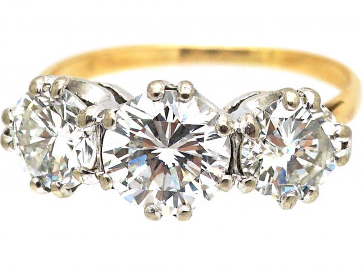 Art Deco 18ct Gold Large Three Stone Diamond Ring