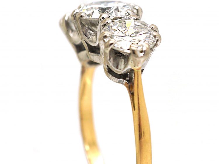 Art Deco 18ct Gold Large Three Stone Diamond Ring