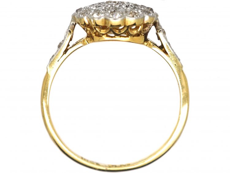 Edwardian 18ct Gold & Platinum Diamond Cluster Ring with Diamond Set Shoulders