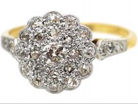 Edwardian 18ct Gold & Platinum Diamond Cluster Ring with Diamond Set Shoulders