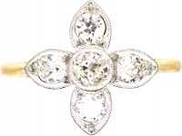 Art Deco 18ct Gold & Platinum Quatrefoil Ring set with Diamonds