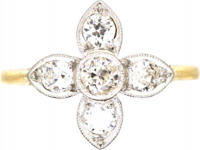 Art Deco 18ct Gold & Platinum Quatrefoil Ring set with Diamonds
