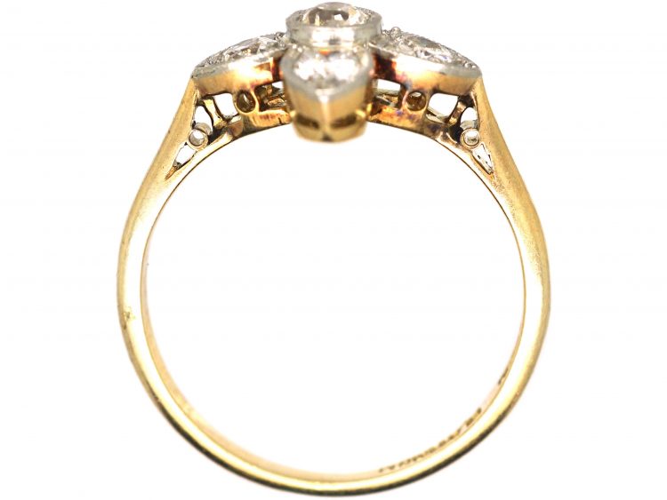 Art Deco 18ct Gold & Platinum Quatrefoil Ring set with Diamonds