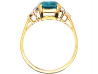Art Deco 18ct Gold & Platinum, Rectangular Cut Zircon Ring with Diamond Set Shoulders