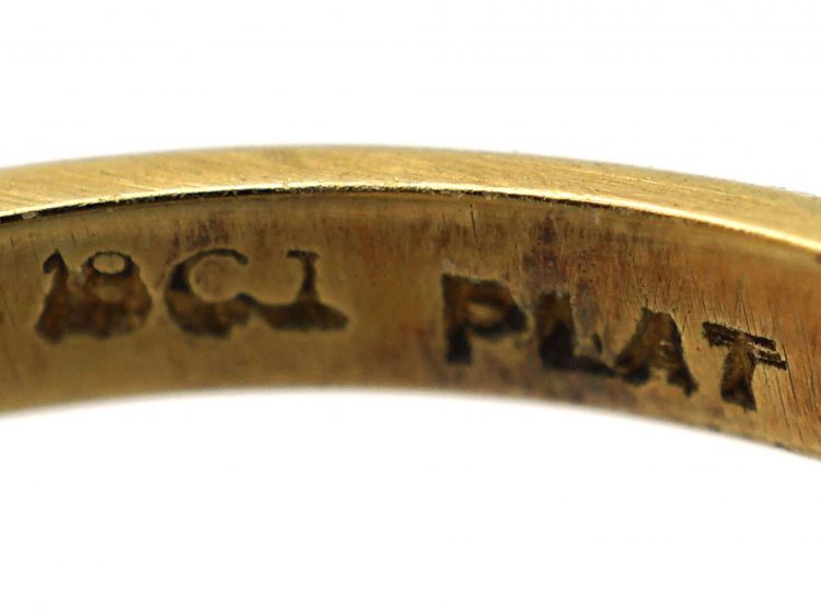 Art Deco 18ct Gold & Platinum, Rectangular Cut Zircon Ring with Diamond Set Shoulders