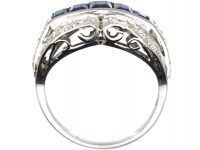Art Deco Platinum Double Buckle Ring set with Calibre Sapphires & Diamonds