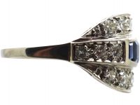 Art Deco Platinum Double Buckle Ring set with Calibre Sapphires & Diamonds