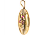 Art Deco 15ct Gold Round Pendant with Ruby & Rose Diamond Flower
