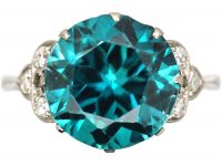 Art Deco 18ct White Gold & Platinum Ring set with a Large Zircon with Diamond Set Shoulders