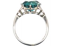 Art Deco 18ct White Gold & Platinum Ring set with a Large Zircon with Diamond Set Shoulders
