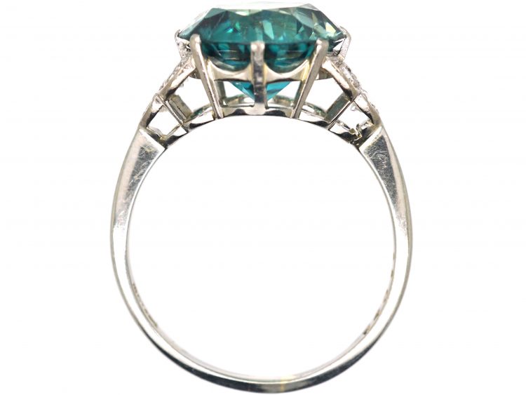 Art Deco 18ct White Gold & Platinum Ring set with a Large Zircon with Diamond Set Shoulders
