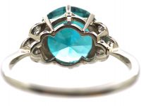 Art Deco 18ct White Gold & Platinum Ring set with a Large Zircon with Diamond Set Shoulders