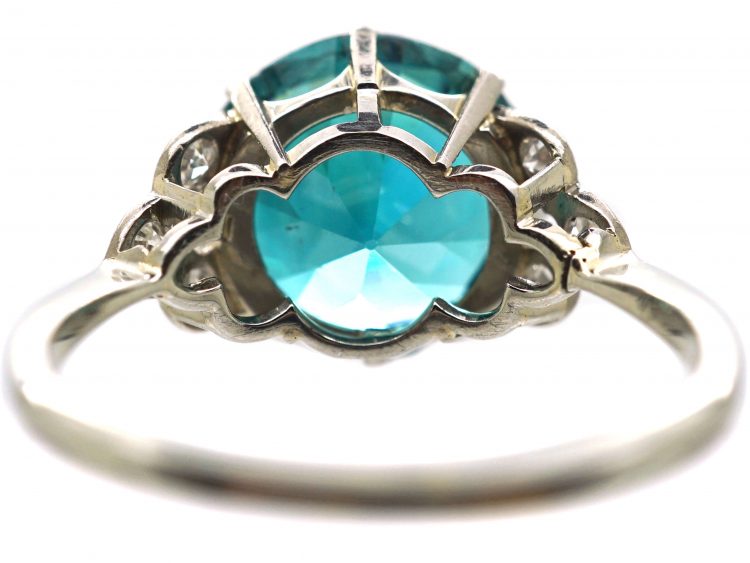 Art Deco 18ct White Gold & Platinum Ring set with a Large Zircon with Diamond Set Shoulders