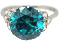 Art Deco 18ct White Gold & Platinum Ring set with a Large Zircon with Diamond Set Shoulders