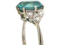Art Deco 18ct White Gold & Platinum Ring set with a Large Zircon with Diamond Set Shoulders