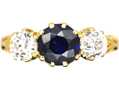 Edwardian 18ct Gold, Sapphire & Diamond Three Stone Ring