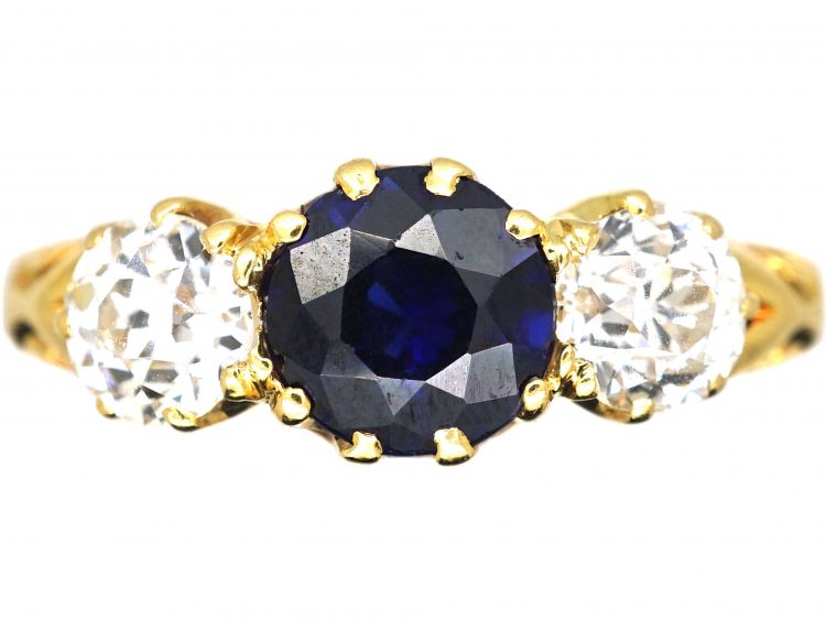 Edwardian 18ct Gold, Sapphire & Diamond Three Stone Ring