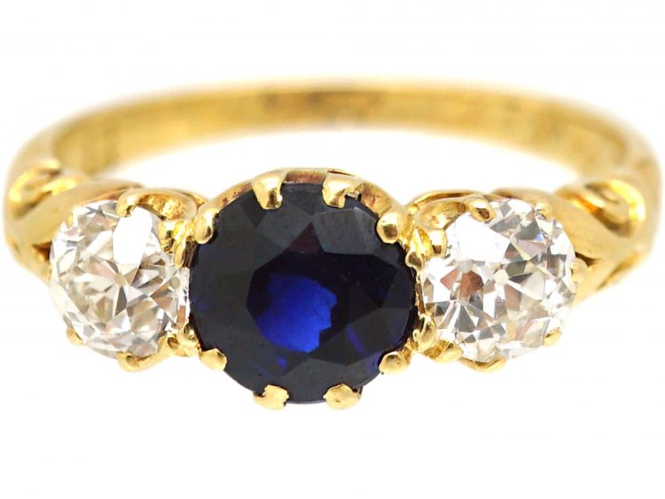 Edwardian 18ct Gold, Sapphire & Diamond Three Stone Ring