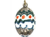 1950s Silver Plated & Enamel Egg Pendant with Chicken Inside