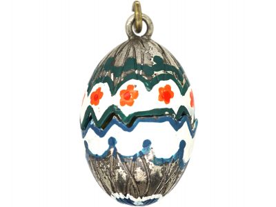 1950s Silver Plated & Enamel Egg Pendant with Chicken Inside