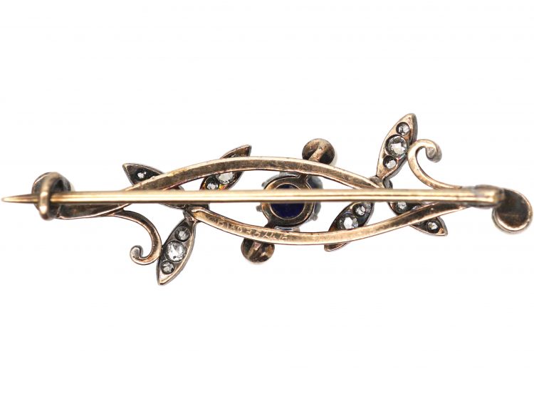 Edwardian Sapphire, Diamond & Natural Pearl Botanical Brooch