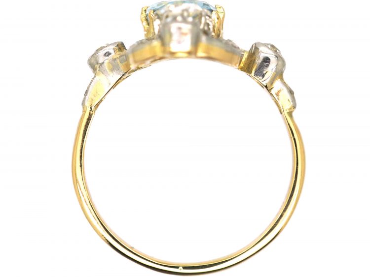 Edwardian 18ct Gold & Platinum, Aquamarine & Diamond Ring