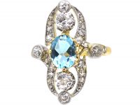 Edwardian 18ct Gold & Platinum, Aquamarine & Diamond Ring