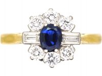 18ct Gold, Sapphire & Diamond Cluster Ring with Baguette Diamonds