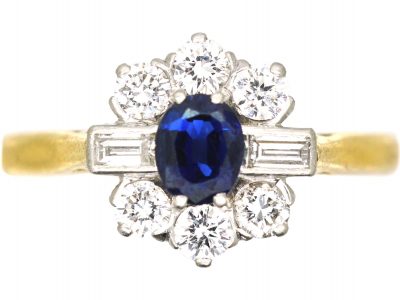 18ct Gold, Sapphire & Diamond Cluster Ring with Baguette Diamonds