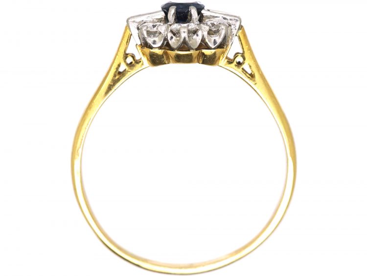 18ct Gold, Sapphire & Diamond Cluster Ring with Baguette Diamonds