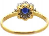 18ct Gold, Sapphire & Diamond Cluster Ring with Baguette Diamonds