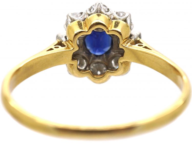 18ct Gold, Sapphire & Diamond Cluster Ring with Baguette Diamonds