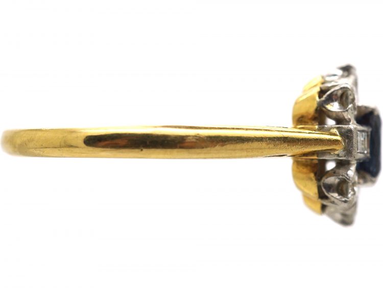18ct Gold, Sapphire & Diamond Cluster Ring with Baguette Diamonds