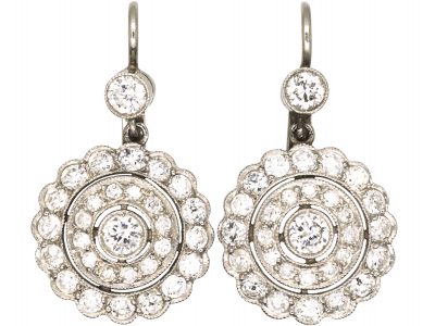 18ct White Gold Diamond Cluster Drop Earrings