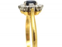 18ct Gold, Sapphire & Diamond Cluster Ring with Baguette Diamonds