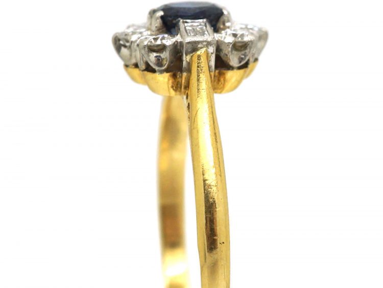 18ct Gold, Sapphire & Diamond Cluster Ring with Baguette Diamonds