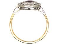 Art Deco 18ct Gold & Platinum, Ruby & Diamond Geometric Cluster Ring
