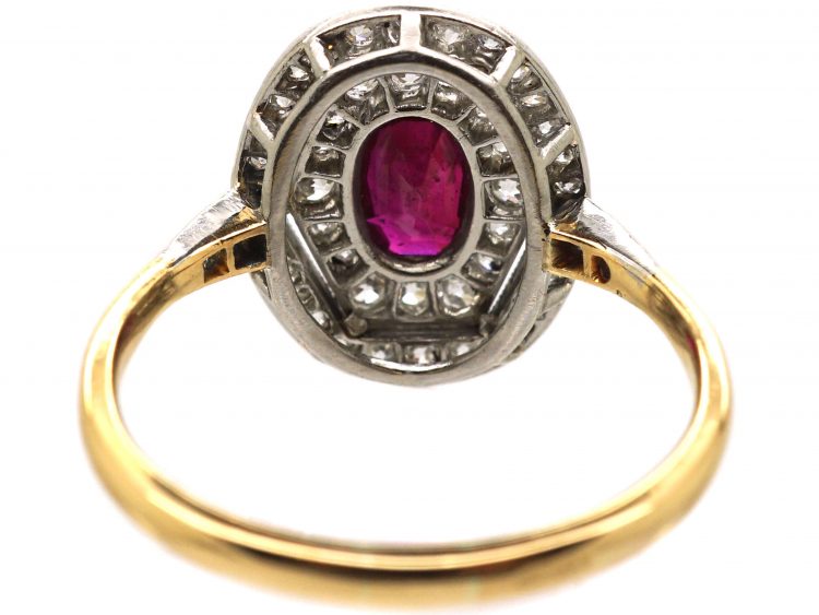 Art Deco 18ct Gold & Platinum, Ruby & Diamond Geometric Cluster Ring