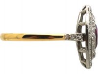 Art Deco 18ct Gold & Platinum, Ruby & Diamond Geometric Cluster Ring