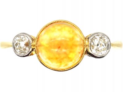 Art Deco 18ct Gold & Platinum, Jelly Opal & Diamond Ring