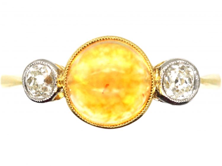 Art Deco 18ct Gold & Platinum, Jelly Opal & Diamond Ring