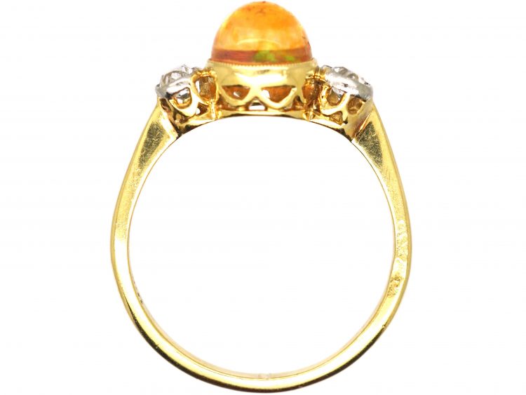 Art Deco 18ct Gold & Platinum, Jelly Opal & Diamond Ring